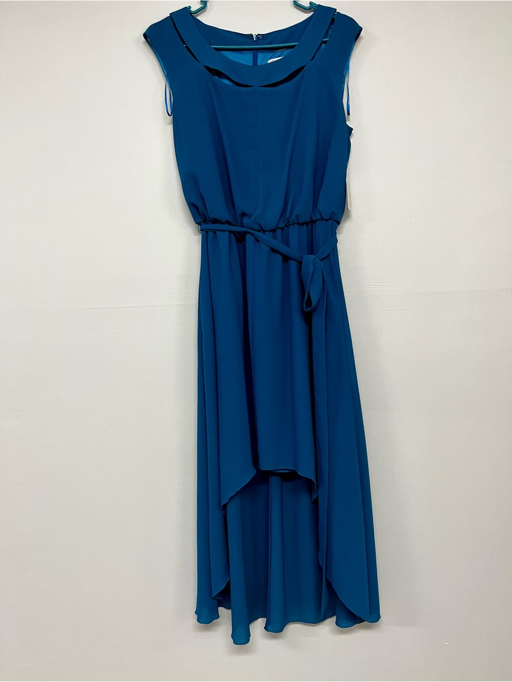 Jessica Simpson High-Low Midi Dress in Teal Blue